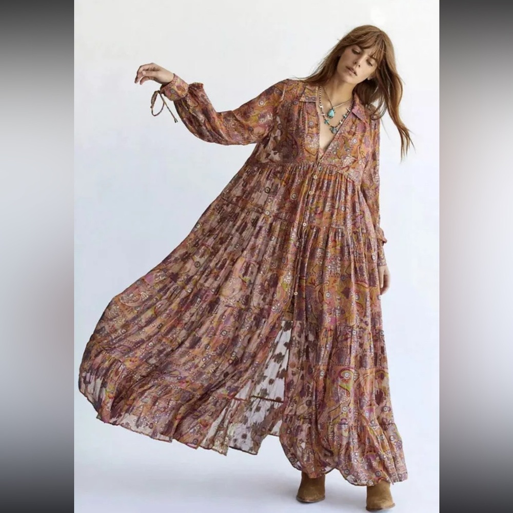 NWOT $498 Free People Paisley Floral Tiered Maxi Dress Size XS Z23-4 - Picture 3 of 3